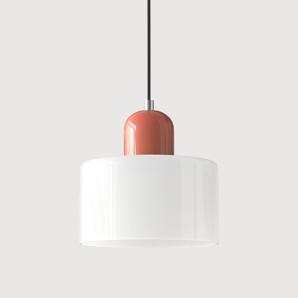 Barcelos Bauhaus glass mini pendant light in light green glass shade with red fitting