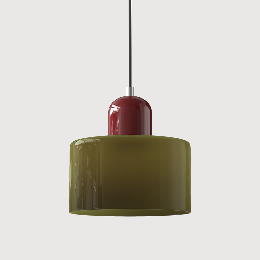 Barcelos Bauhaus glass mini pendant light in pink glass shade with red fitting accent
