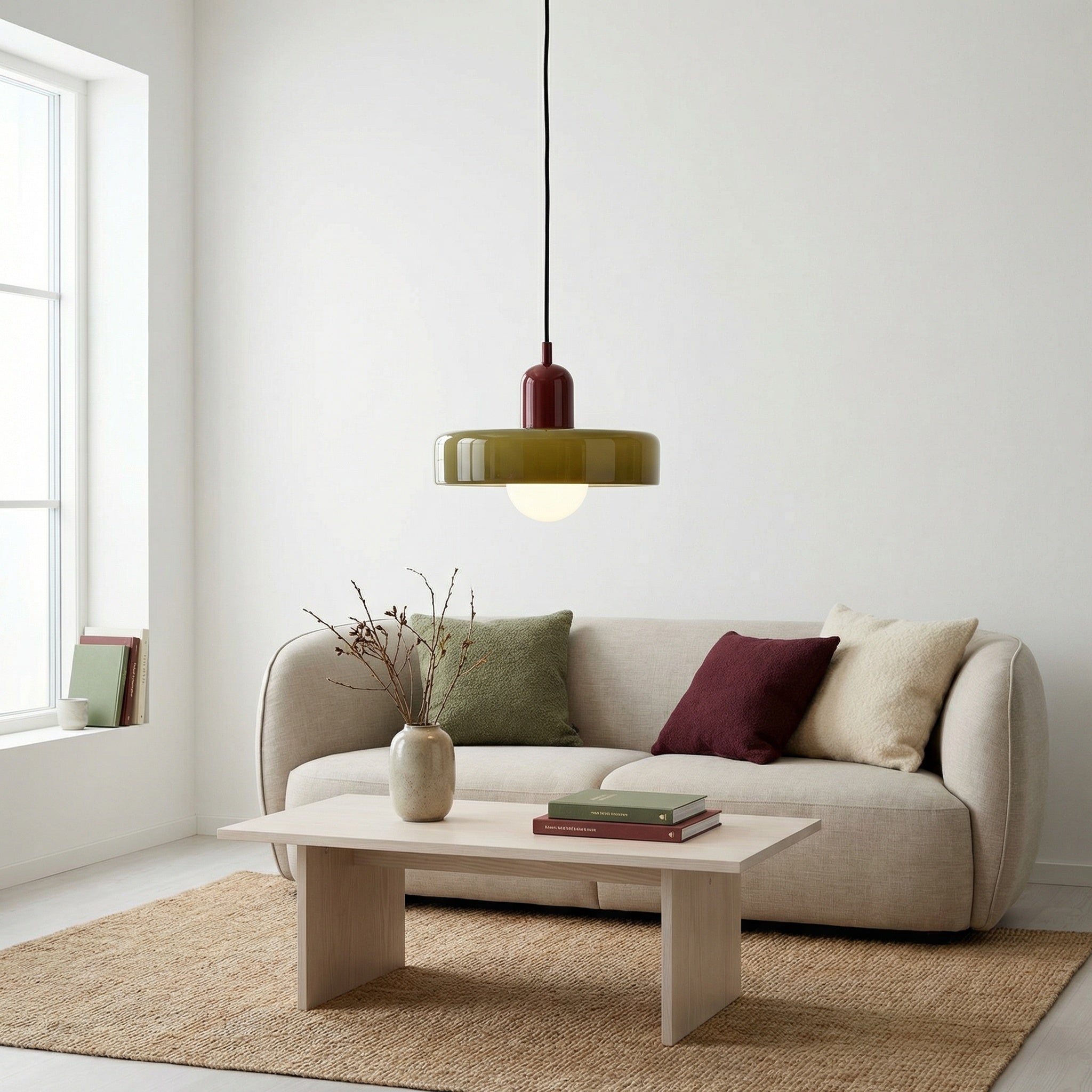 Bragança Stained Glass Orb Pendant Light hanging over a dining table in a styled room