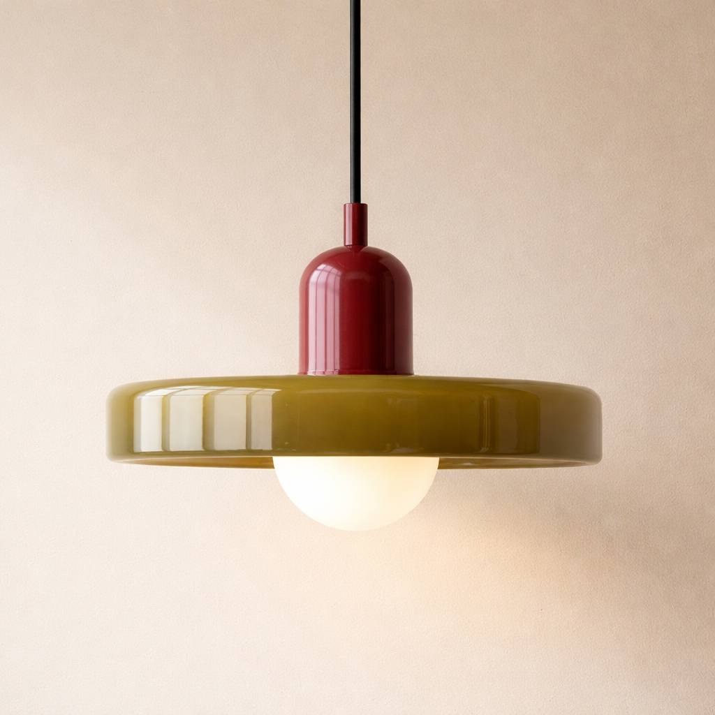Bragança Stained Glass Orb Pendant Light main studio shot of the lit hanging orb