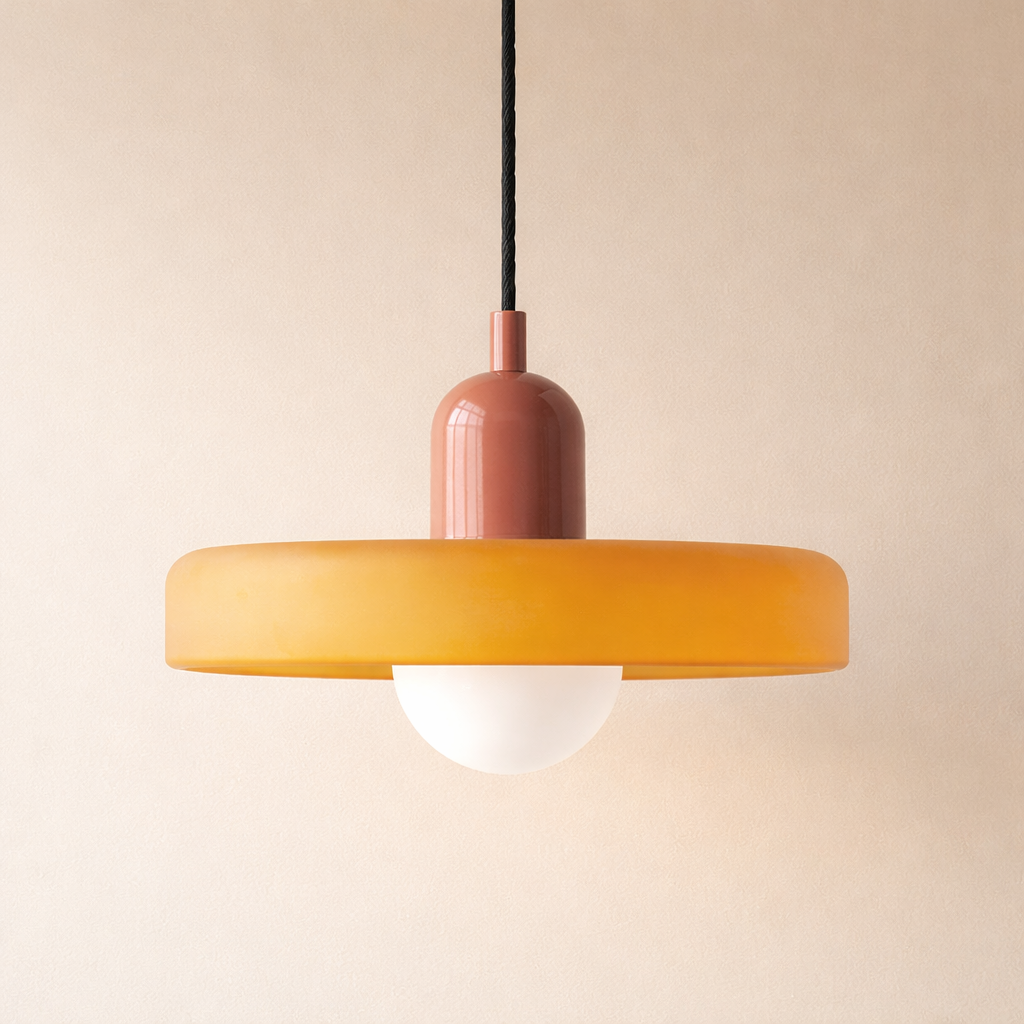 Bragança Stained Glass Orb Pendant Light side studio view showing the glass shade and cord