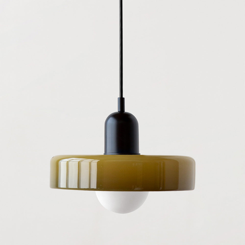 Bragança Stained Glass Orb Pendant Light front view of the orb shade illuminated