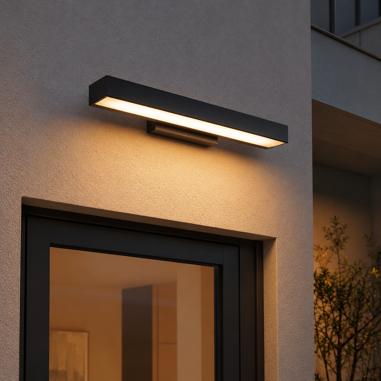 Caminha linear outdoor wall light, mounted at entrance