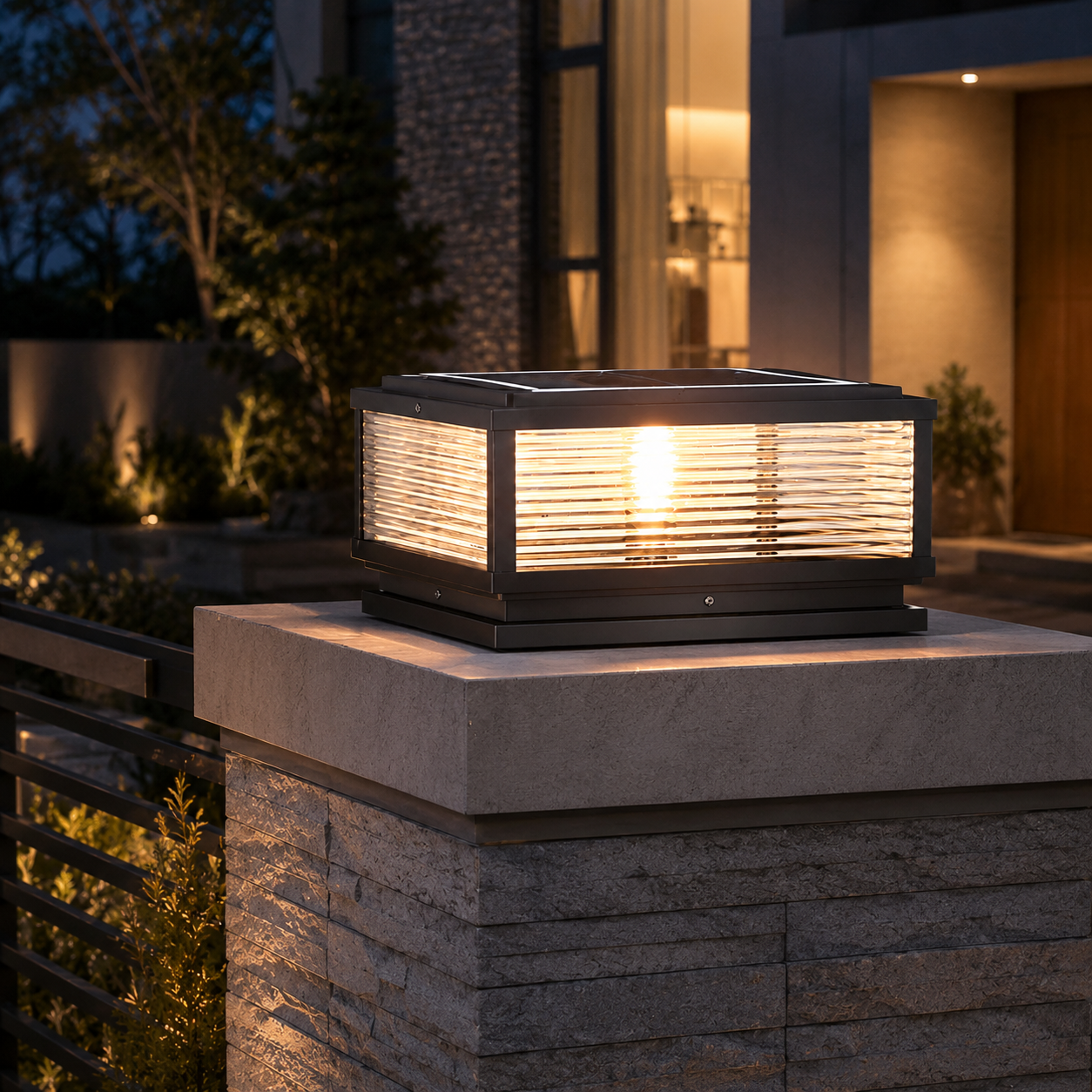 Carvoeiro outdoor pillar light, hardwired variant at courtyard entrance