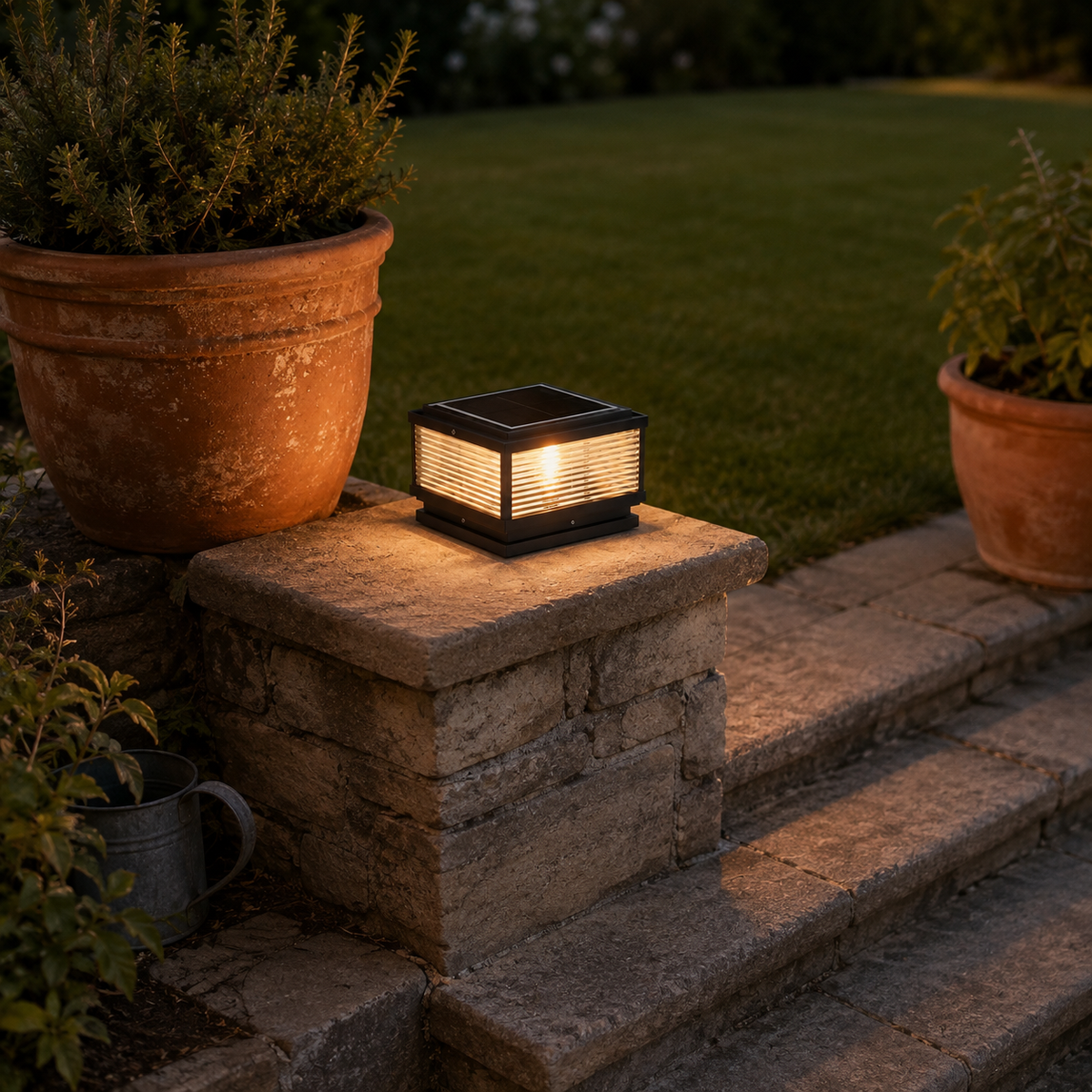 Carvoeiro outdoor pillar light, in a garden.