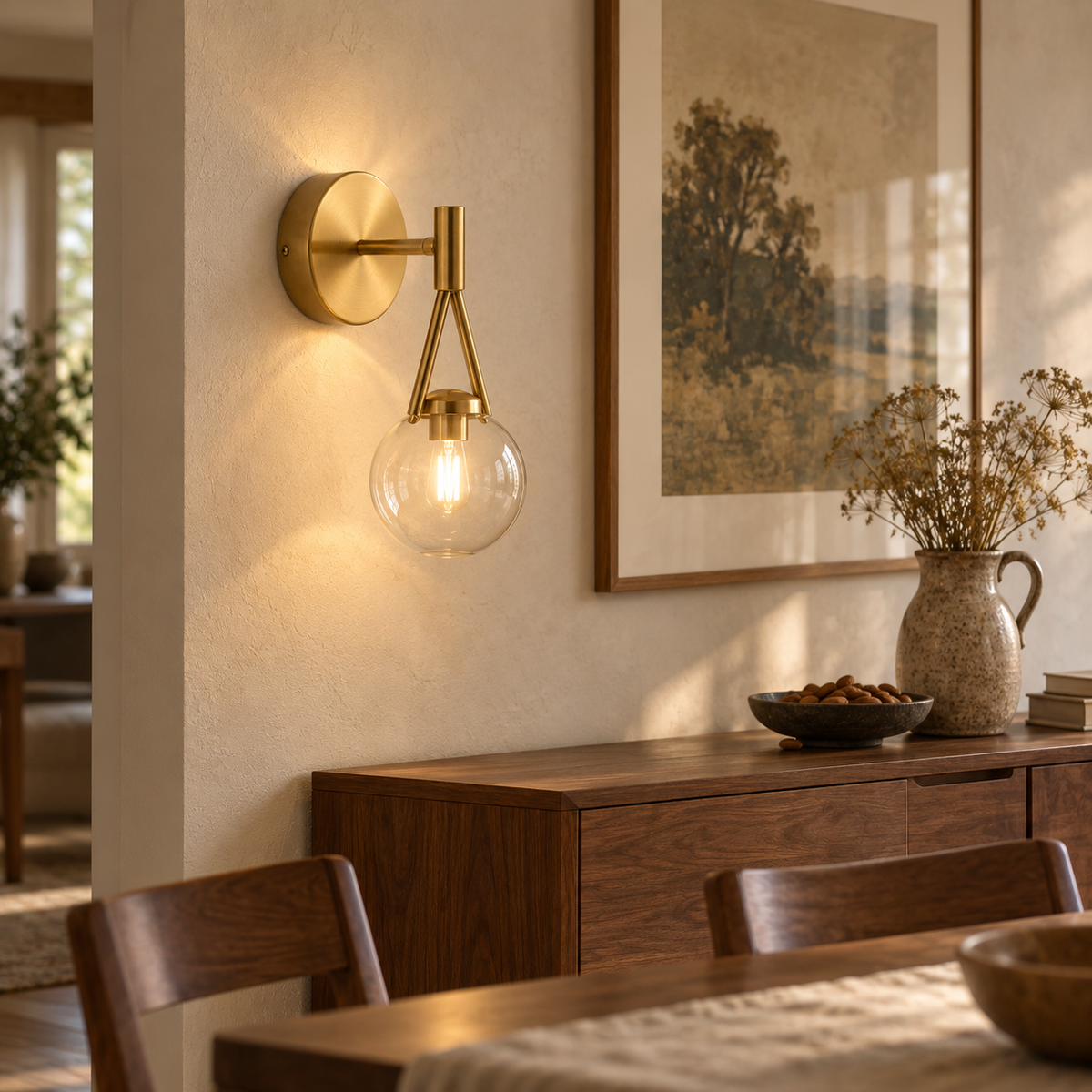 Celorico loop wall sconce, in a dining room.