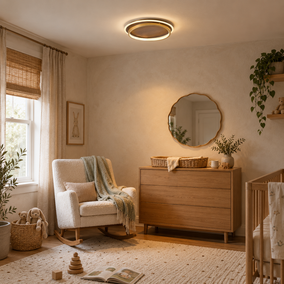 Chaves LED flush mount ceiling light, warm light, in a nursery.