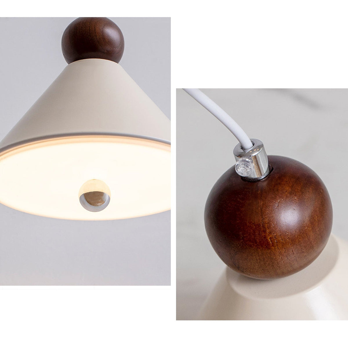 Covilhã cone pendant light, close detail of the finish and fittings.