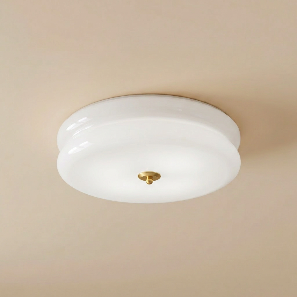 Elvas art deco tiered glass flush mount ceiling light in gold with white glass shade