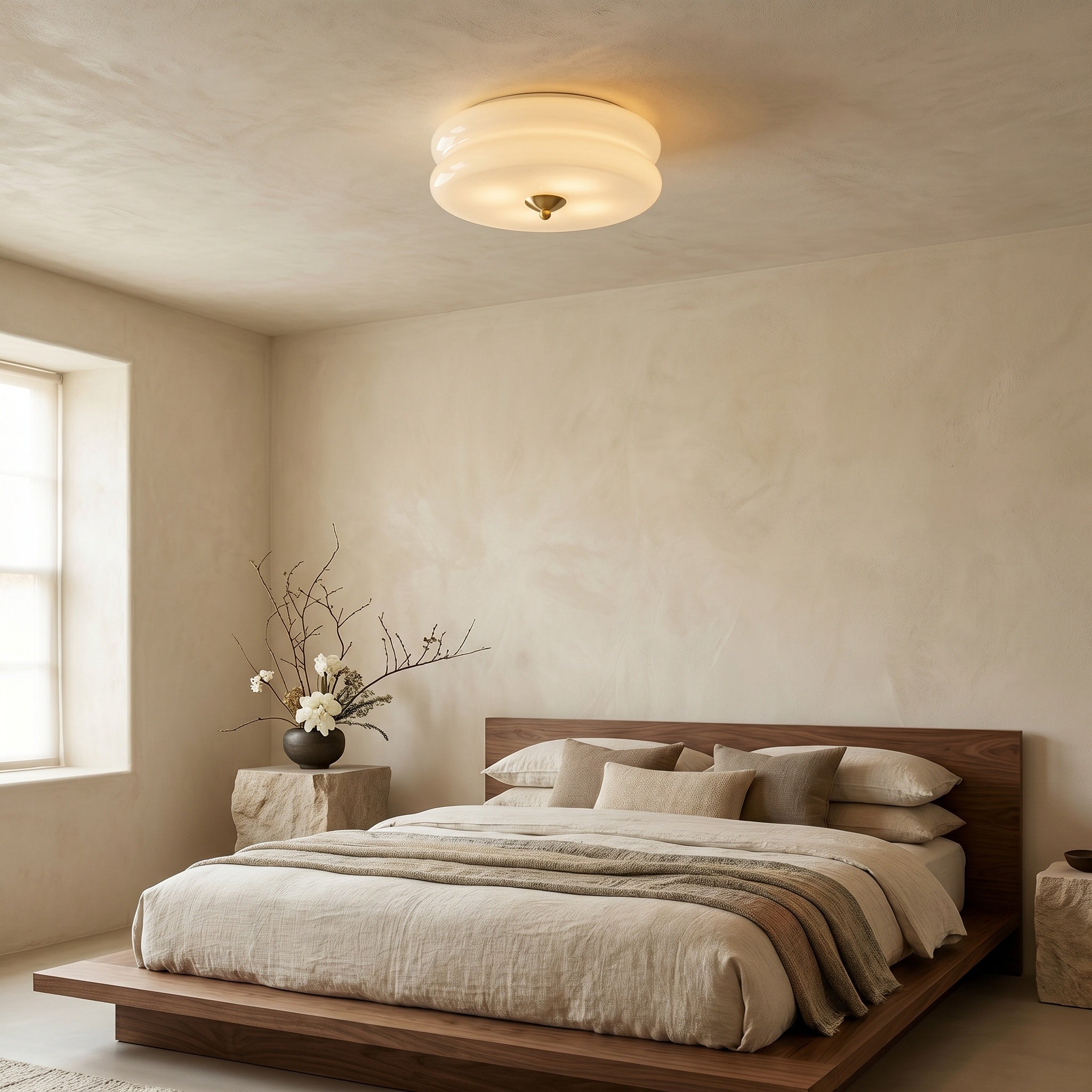Elvas art deco tiered glass flush mount ceiling light illuminating a dining area