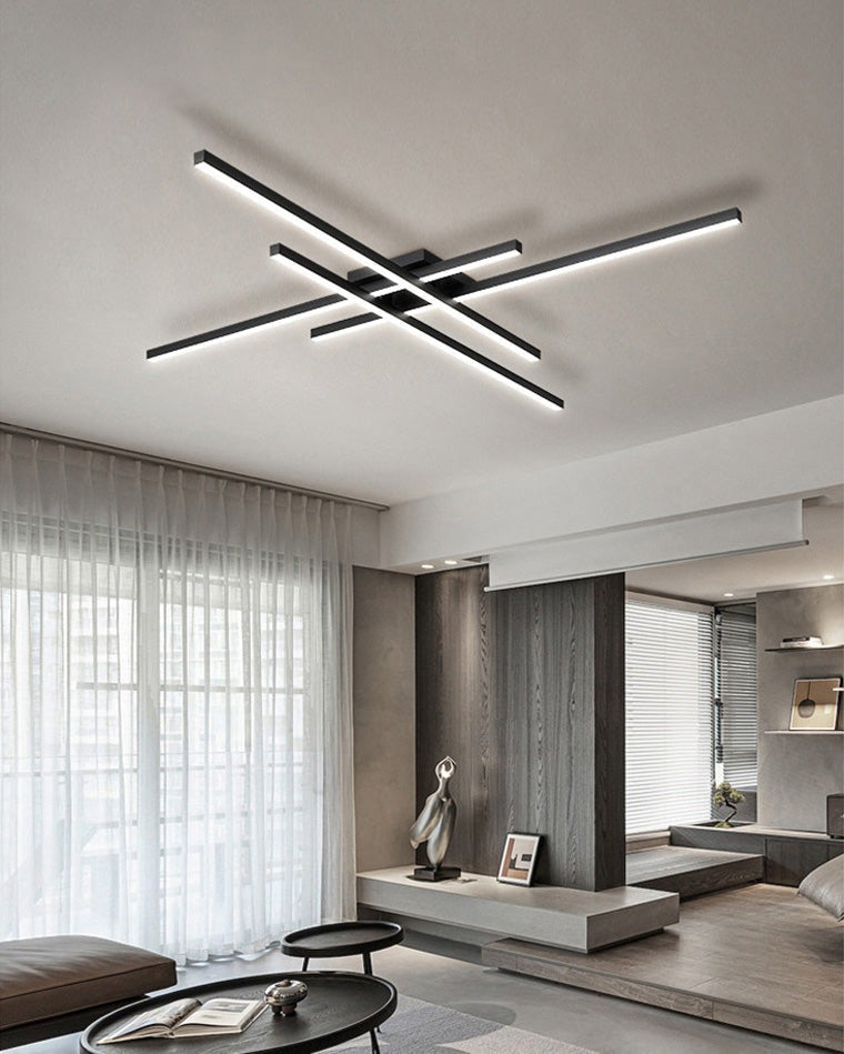Esposende linear flush mount ceiling light, in a living room, in an open plan room.