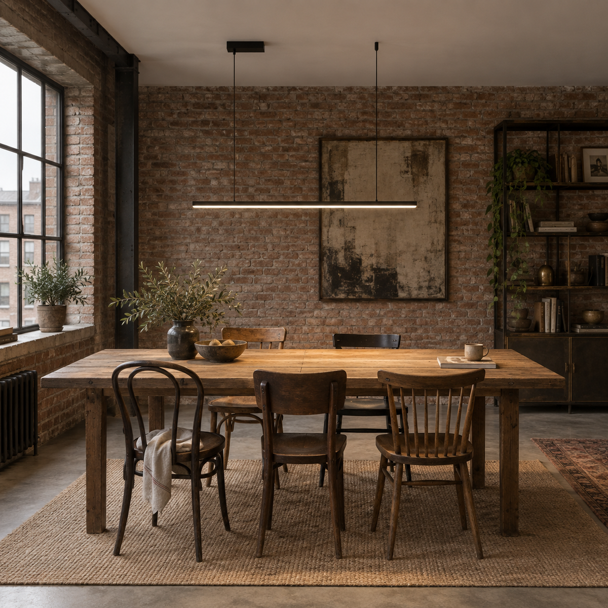 Góis linear LED ceiling light in black, in a loft.