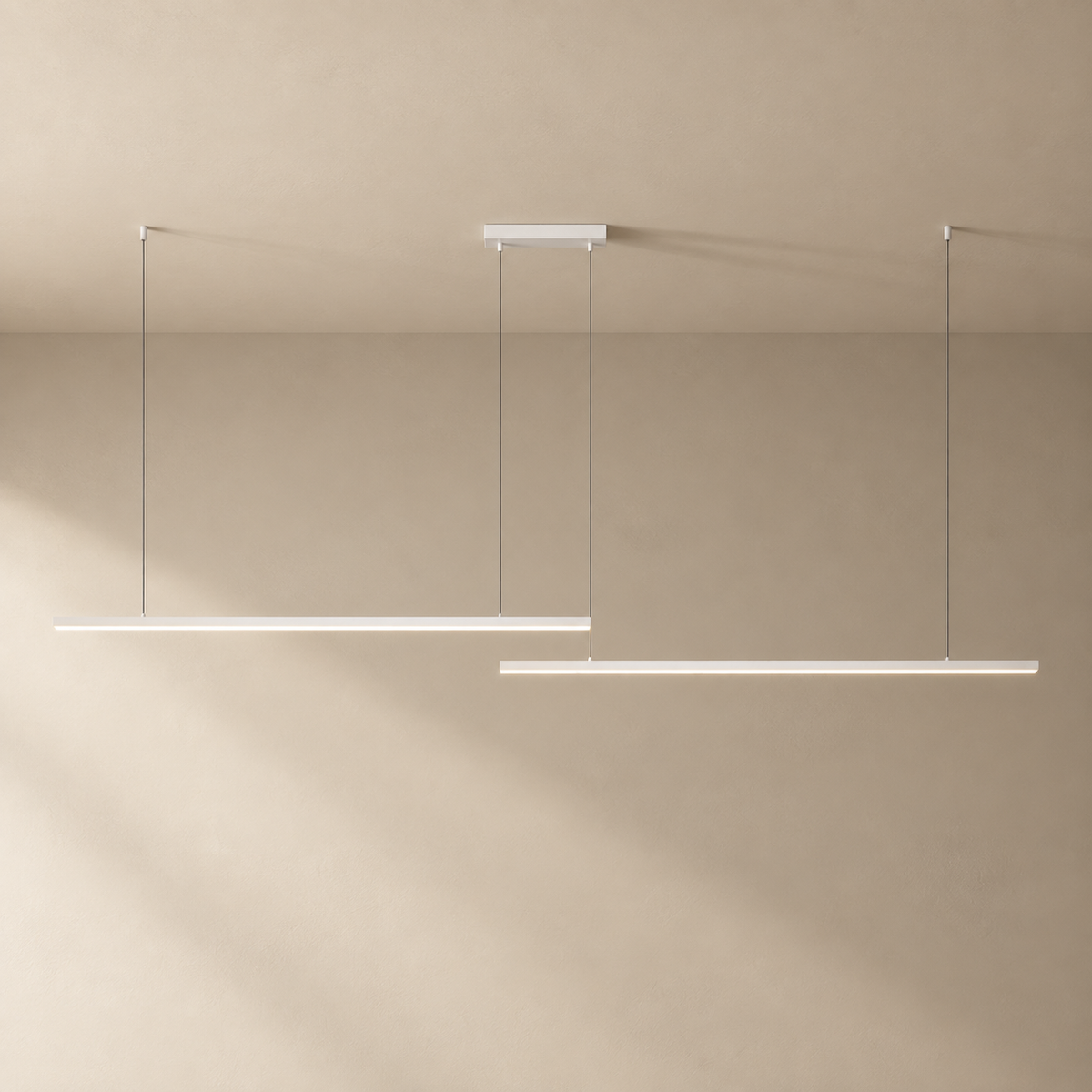Góis linear LED ceiling light in white, two bars, 180 cm overall, on a plain ceiling.
