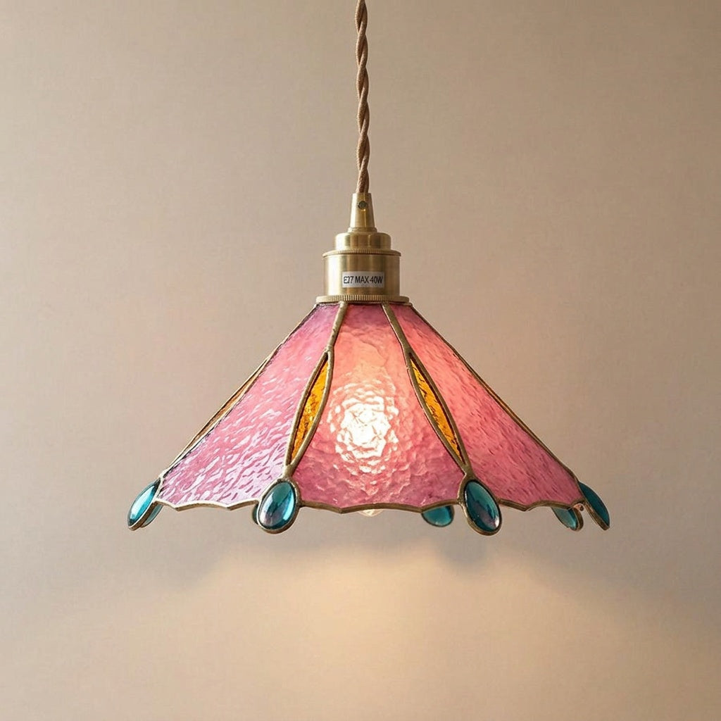 Burgau leaded glass pendant in pink and blue