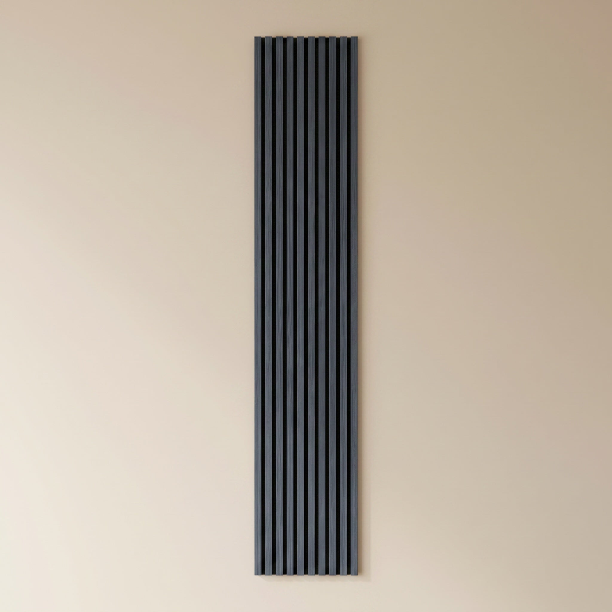 Maresia acoustic slat wall panel in midnight blue, wood with felt backing.
