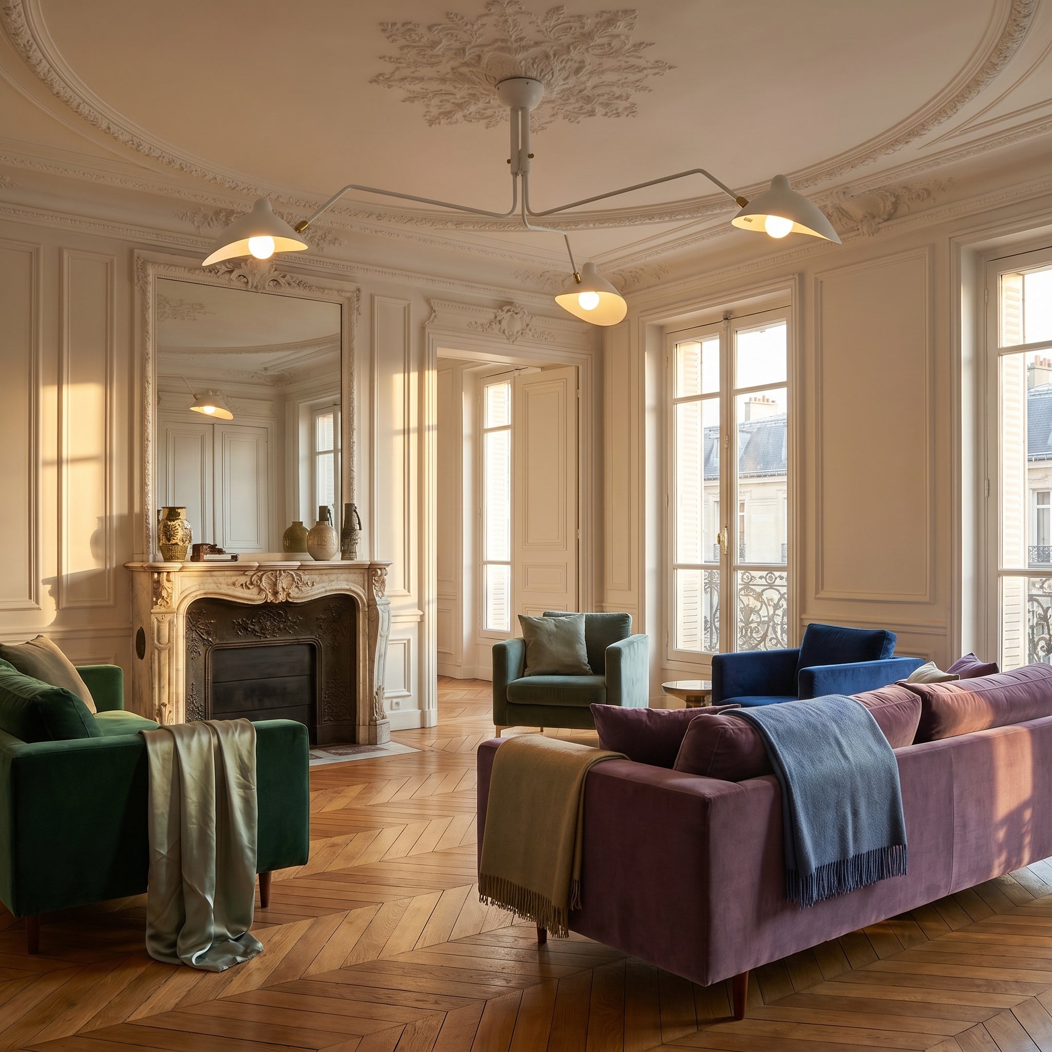 Marvão multi-arm ceiling light with brass hardware in a bright hallway entry