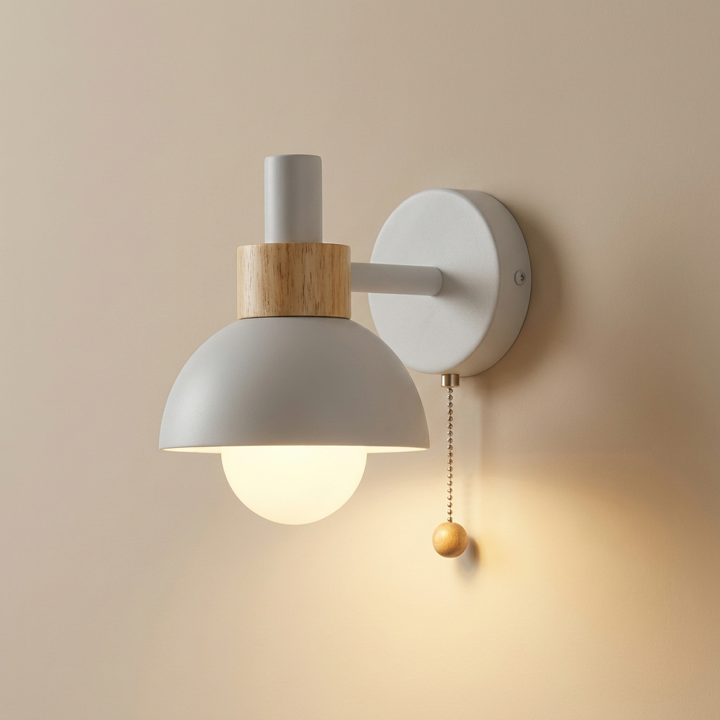 Milfontes. Macaron Glass Wall Sconce angled studio view showing the painted iron wall mount and curved arm