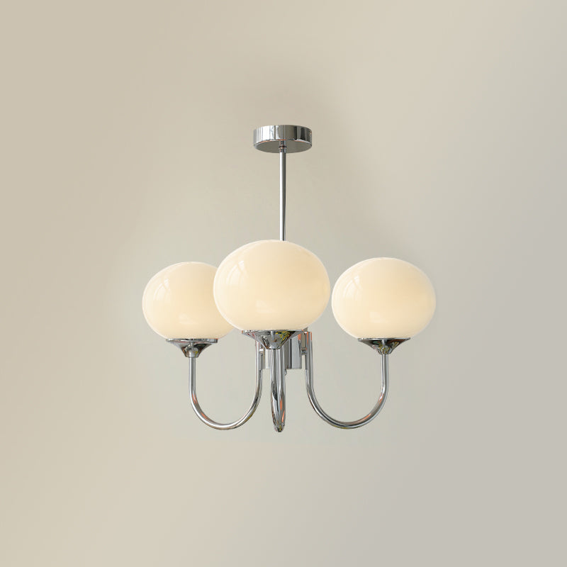 Mindelo Pink Glass Multi-Head Pendant Light, three-head version with white glass shades and chrome fittings, full view.