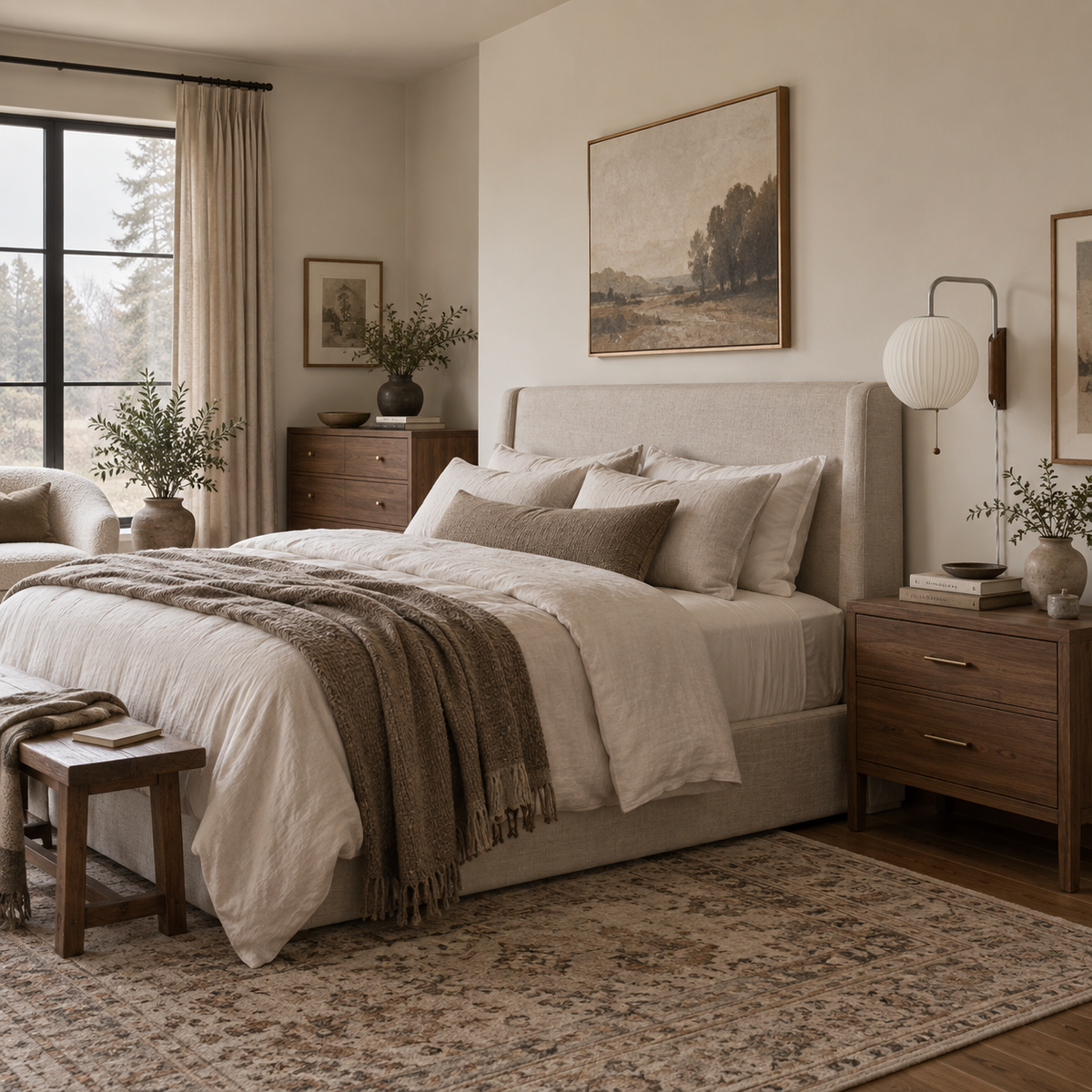 Mirandela globe adjustable wall sconce, in a bedroom.