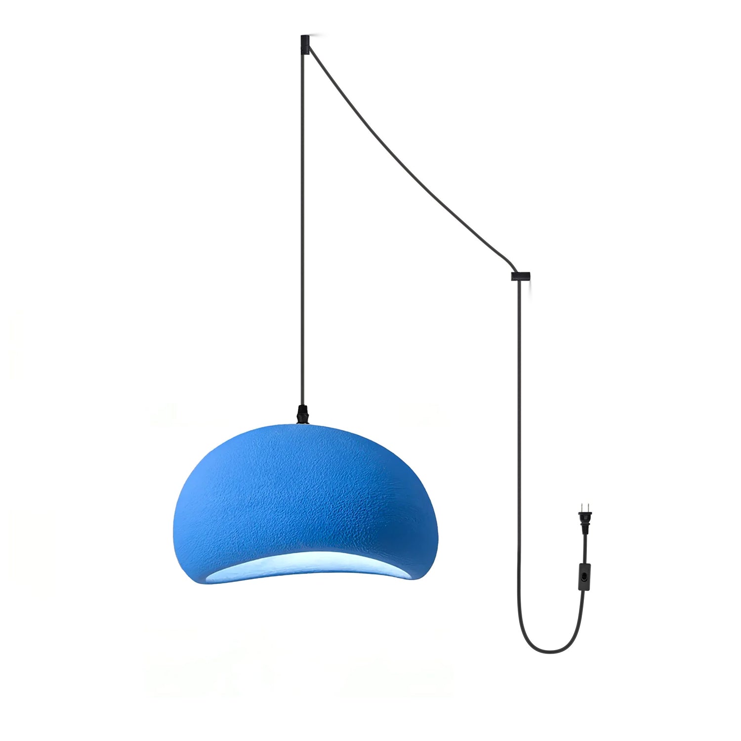 Mosteiros cloud pendant in blue, textured dome shade with a plug-in swag cord and inline switch, product shot