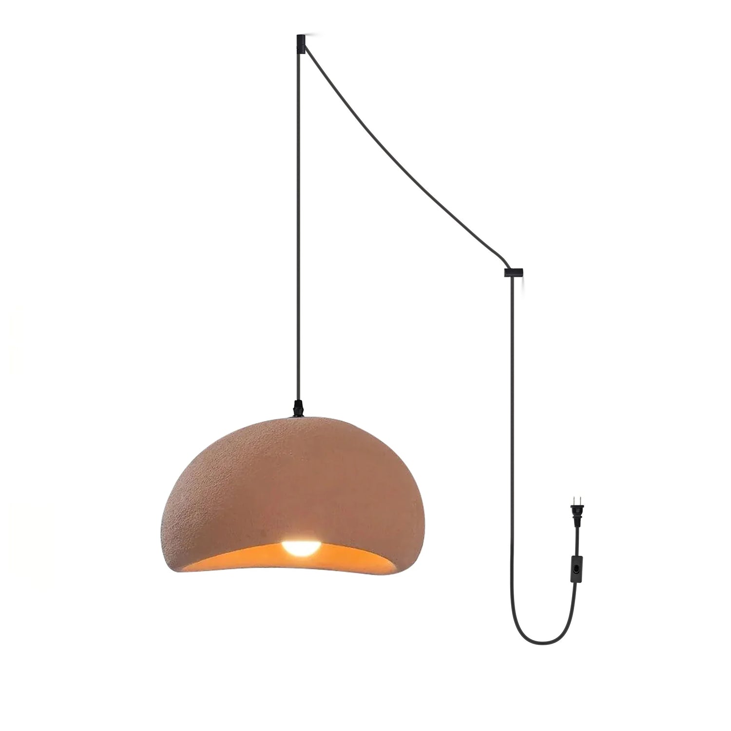 Mosteiros cloud pendant in terracotta brown, textured dome shade with a plug-in swag cord, product shot