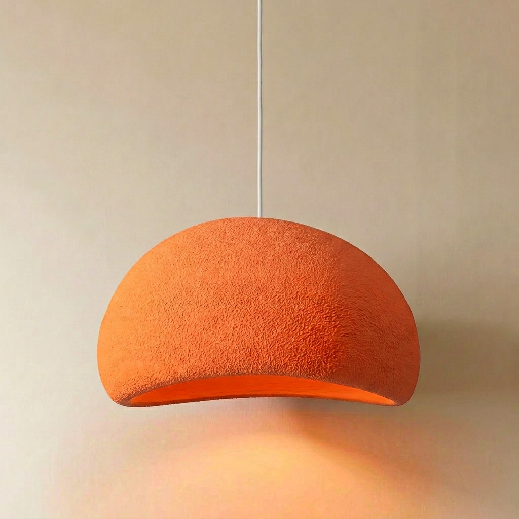 Mosteiros. polystyrene cloud pendant light close-up on its textured molded shade surface