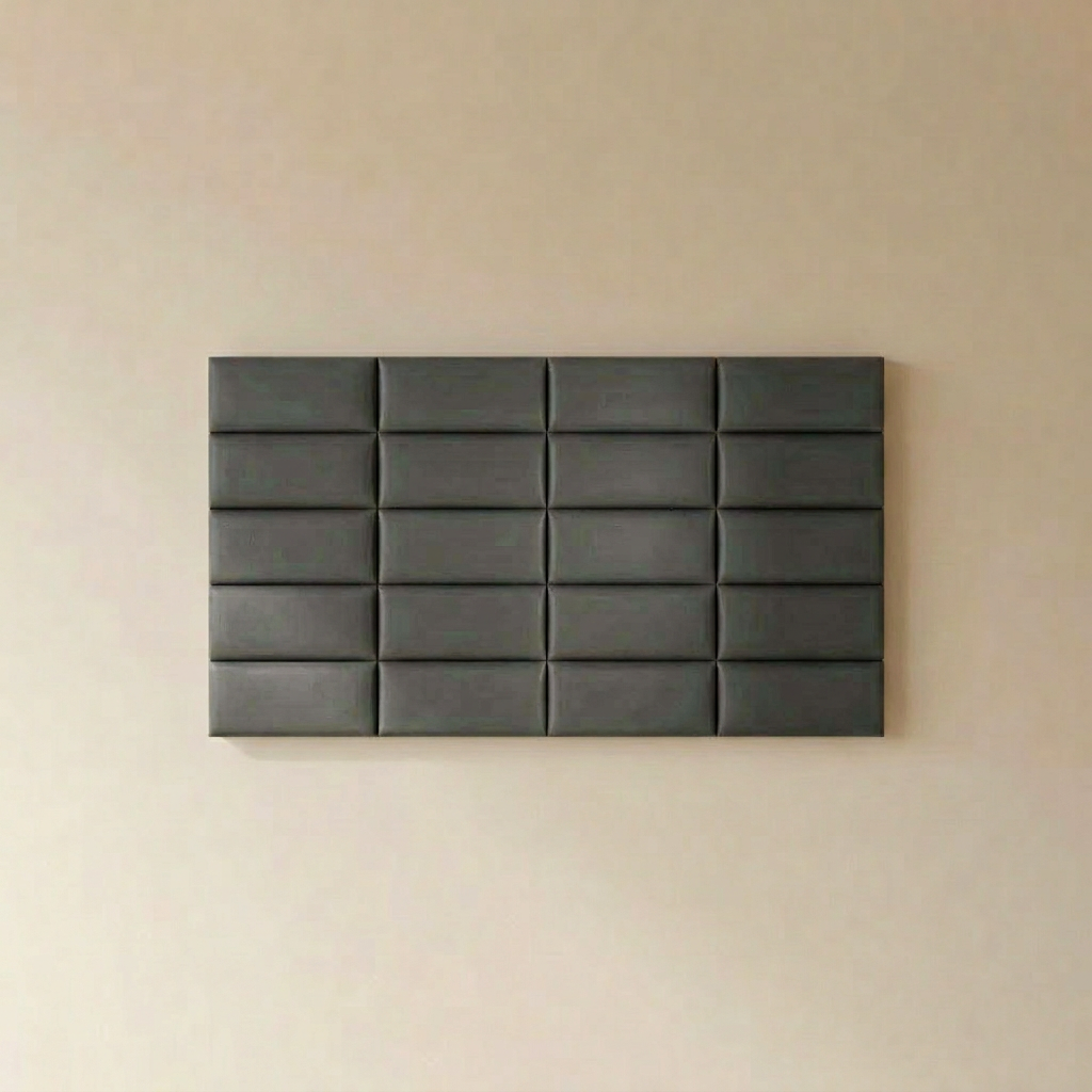 Onda quilted faux leather wall panel in gray, 4-tile set.
