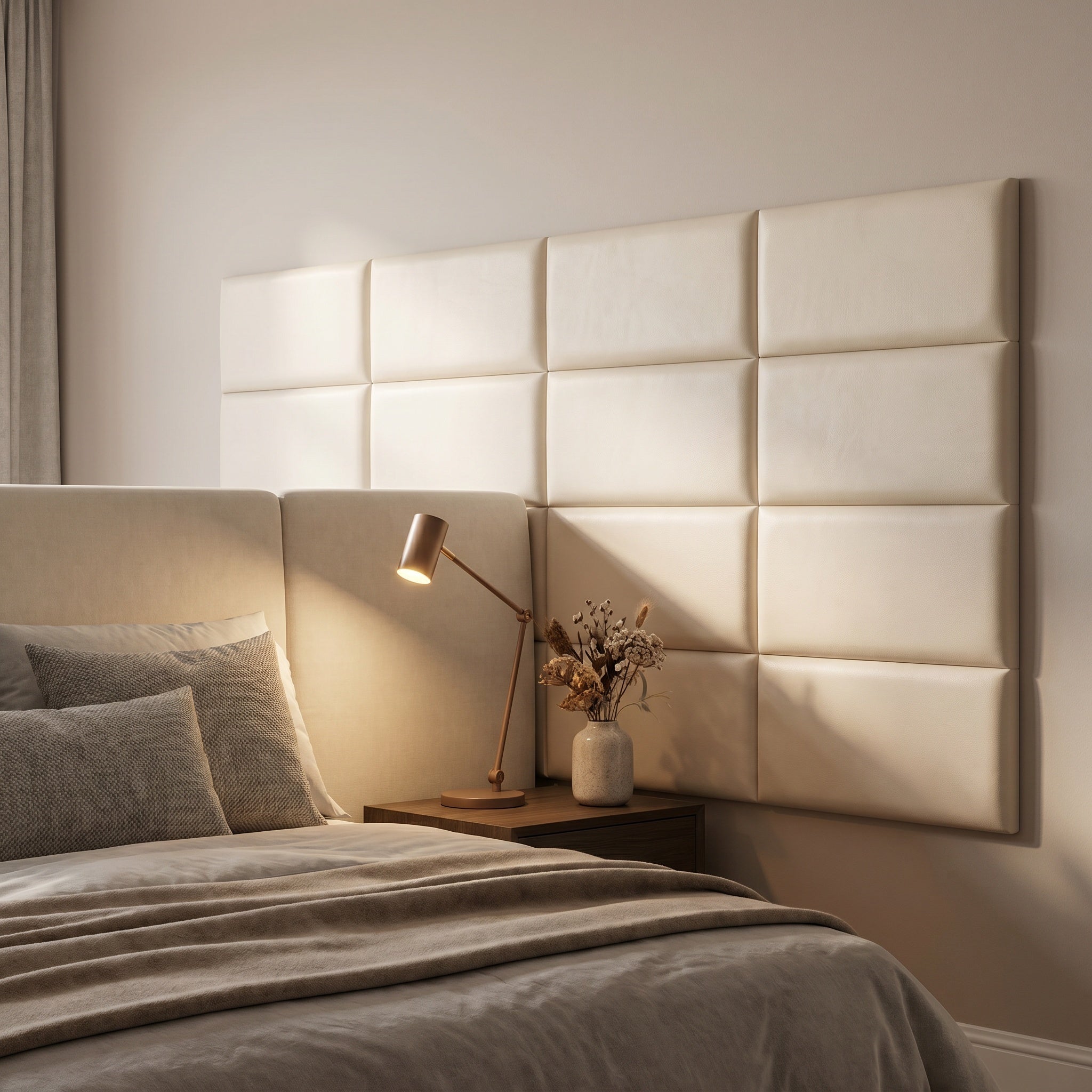 Onda quilted faux leather panel detail, quilted rectangular tiles.