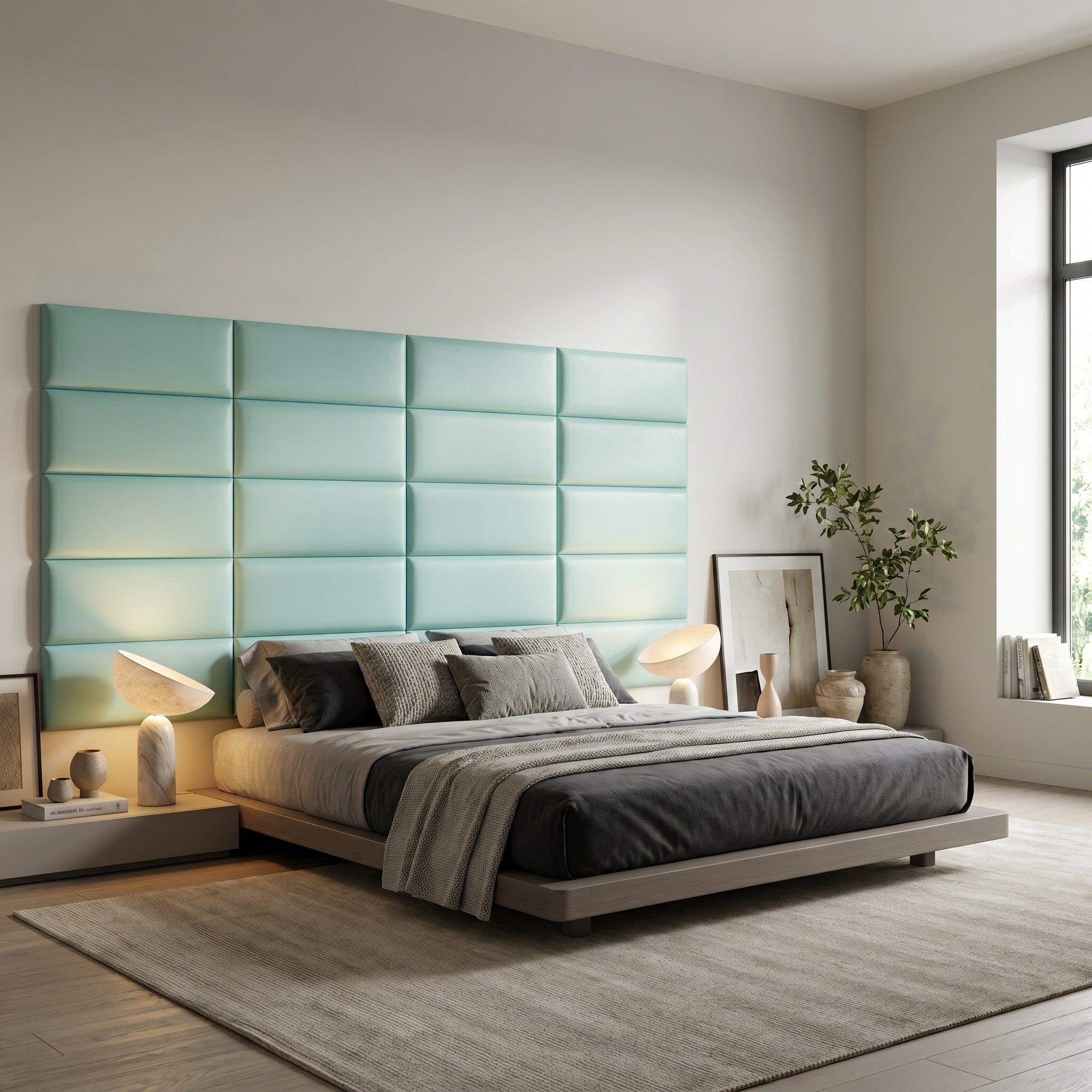 Onda quilted faux leather panels in an entryway, soft texture and color.