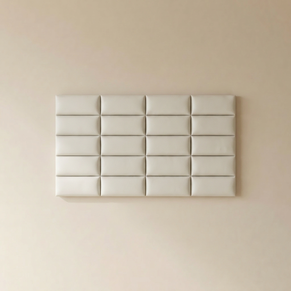 Onda quilted faux leather wall panel in white, 4-tile set.