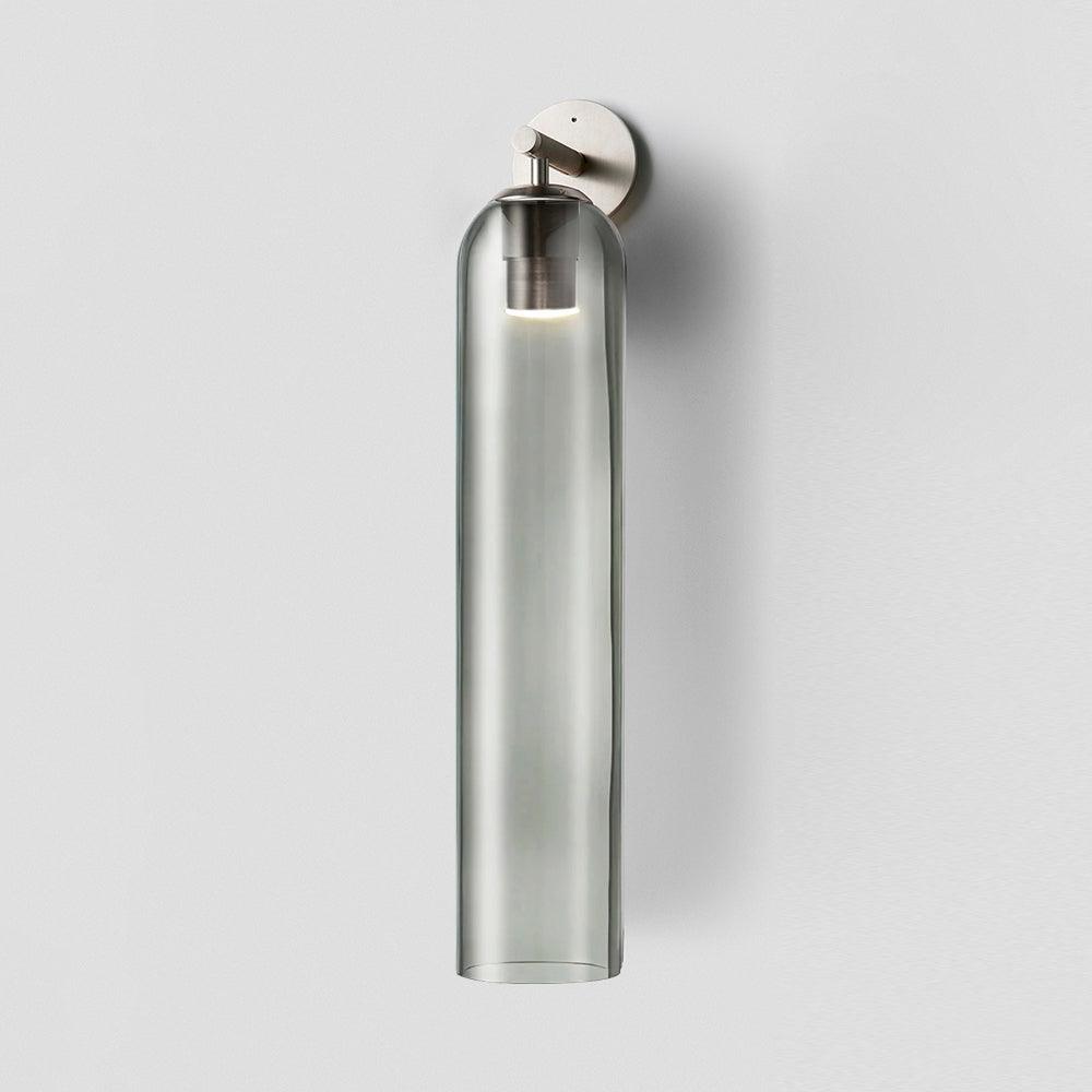 Sortelha wall sconce glass shade catching light, slim iron stem product view