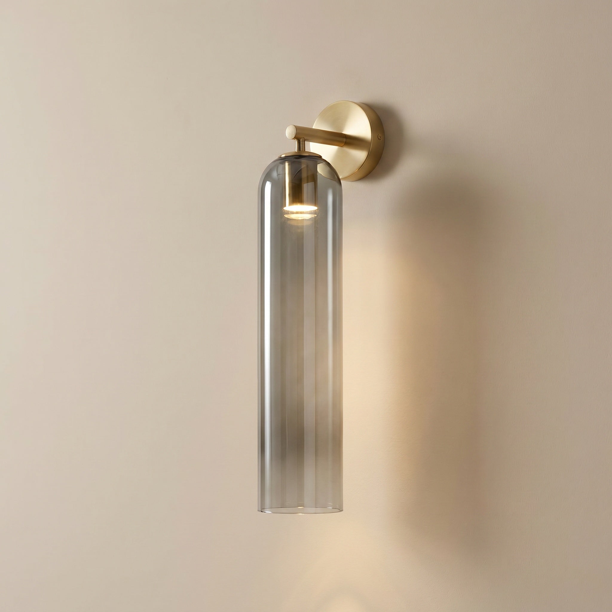 Sortelha mouthblown glass wall sconce with slim iron stem, front product view